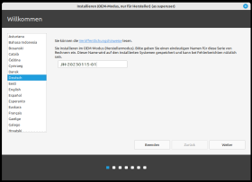 Sprachauswahl und eintragen der Inventarnummer (empfohlen) 