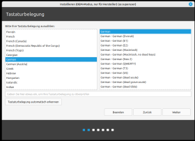 Auswahl des Tastaturlayouts 